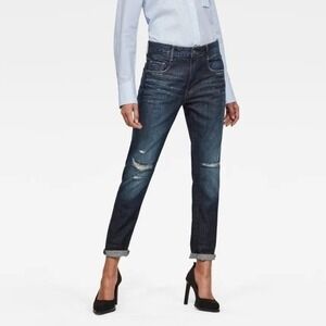 G-Star Raw Radar Mid Boyfriend Tapered Jeans in Dark Aged Antic Ripped Blue 31